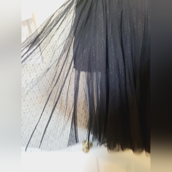 Free People Black Mesh Polka Dot Tulle Puffy Semi Sheer Midi Skirt L - Picture 8 of 10